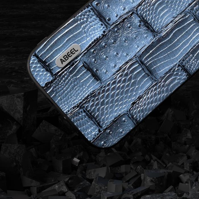 ABEEL - ABEEL iPhone 15 Pro Skal Mahjong Textur Blå Äkta Läder+PC+TPU