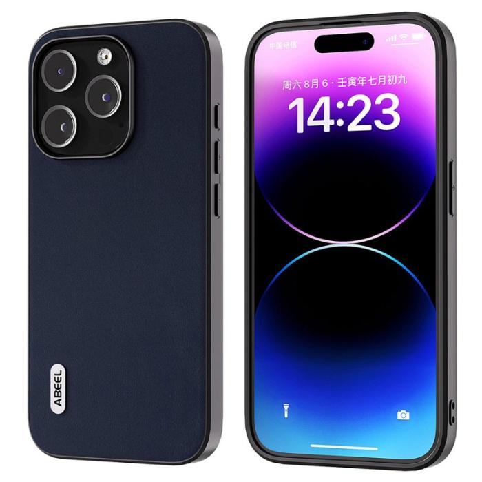 ABEEL - ABEEL iPhone 15 Pro Skal Nappa Textur Äkta Läder Blå