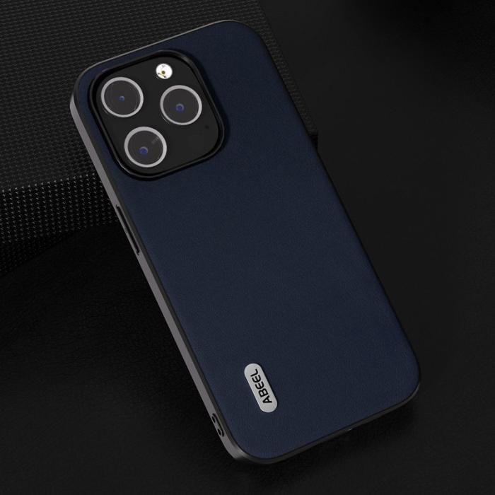 ABEEL - ABEEL iPhone 15 Pro Skal Nappa Textur Äkta Läder Blå