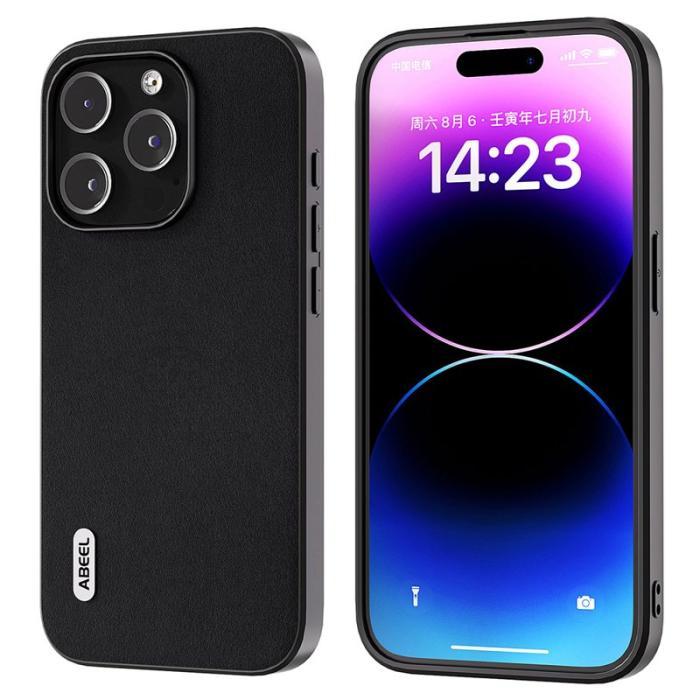 ABEEL - ABEEL iPhone 15 Pro Skal Nappa Textur Äkta Läder Svart
