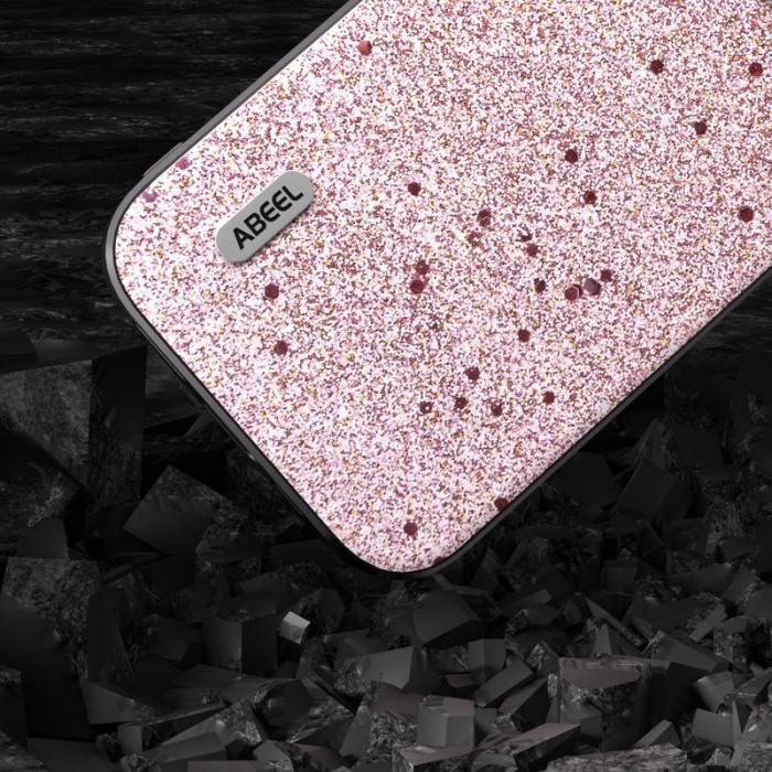 ABEEL - ABEEL iPhone 15 Pro Skal PU Läder Glitter Anti-drop Rosa