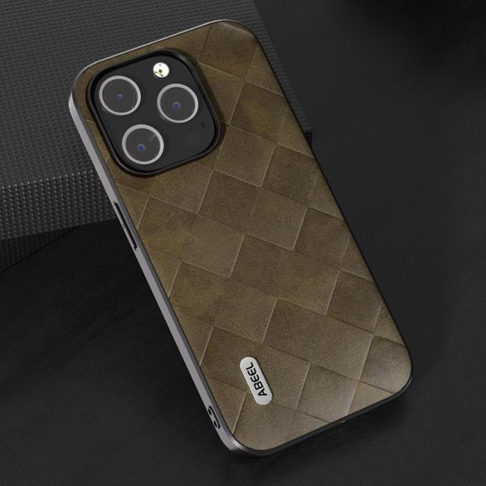 ABEEL - ABEEL iPhone 15 Pro Skal PU Läder Grön Drop-proof Grid Texture