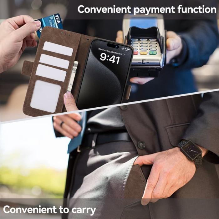 ABEEL - ABEEL iPhone 15 Pro Skal RFID Blocker Kortfack Stöttålig Brun
