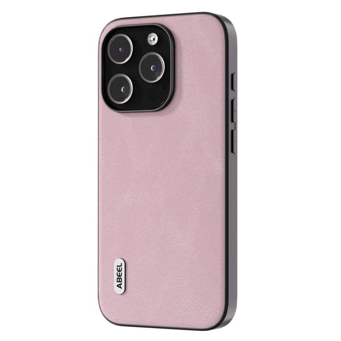ABEEL - ABEEL iPhone 15 Pro Skal, Stöttålig Läder, Rosa