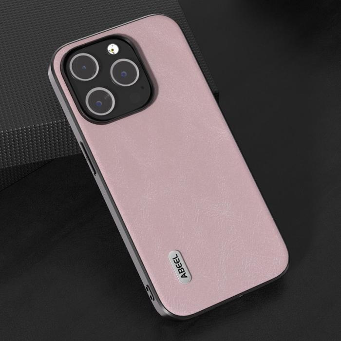 ABEEL - ABEEL iPhone 15 Pro Skal, Stöttålig Läder, Rosa