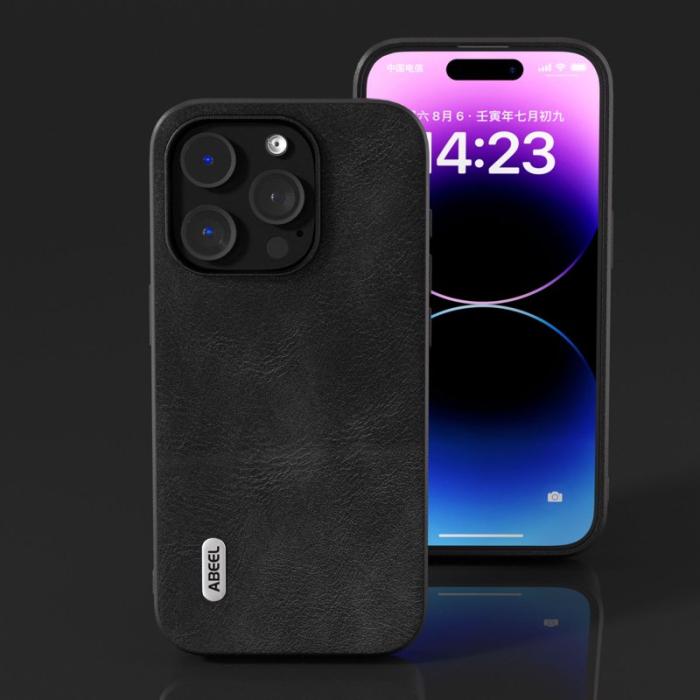 ABEEL - ABEEL iPhone 15 Pro Skal, Stöttålig Läder, Svart