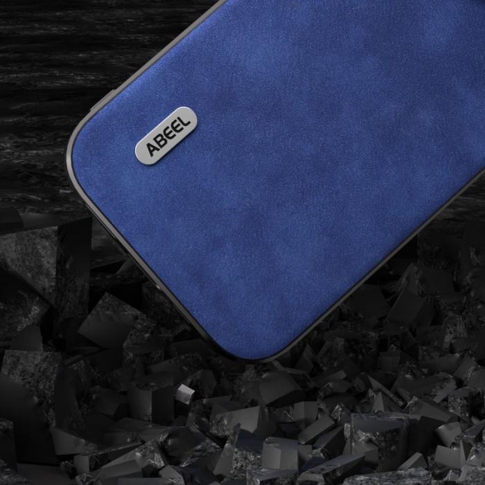 ABEEL - ABEEL iPhone 15 Pro Skal Texturerad PU Läder Blå