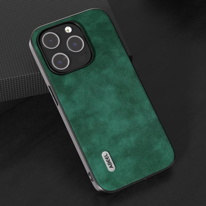 ABEEL - ABEEL iPhone 15 Pro Skal Texturerad PU Läder Grön