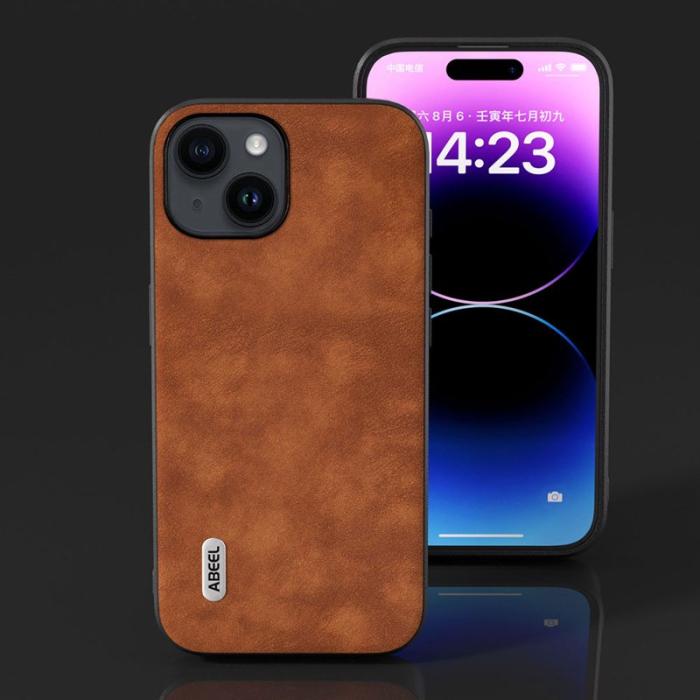 ABEEL - ABEEL iPhone 15 Skal Anti-drop Texturerad PU Läder Brun