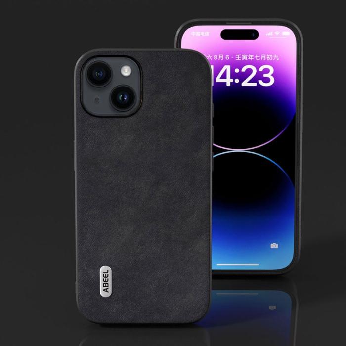 ABEEL - ABEEL iPhone 15 Skal Anti-drop Texturerad PU Läder - Svart