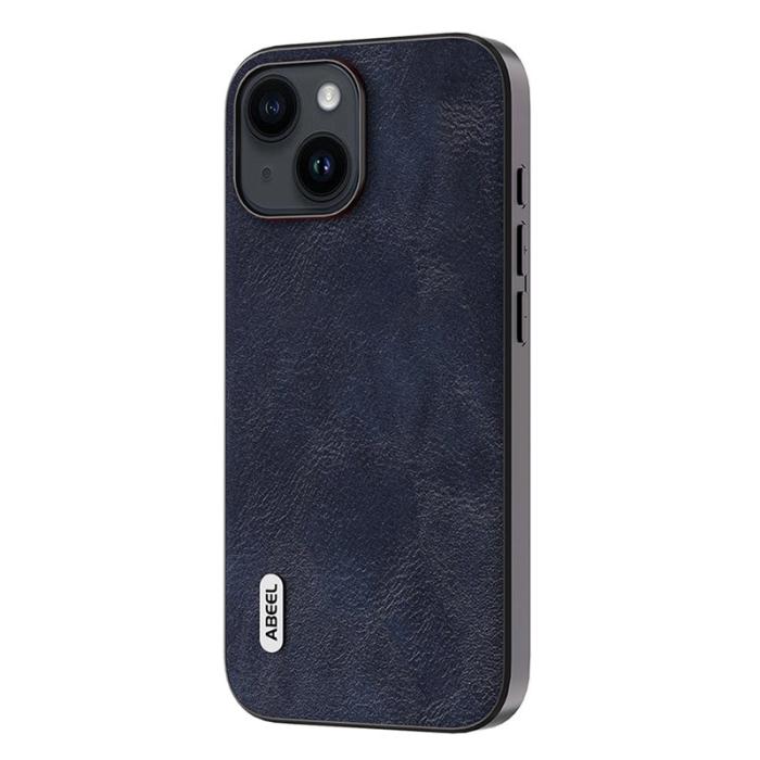 ABEEL - ABEEL iPhone 15 Skal, Läder Coated PC + TPU, Blå