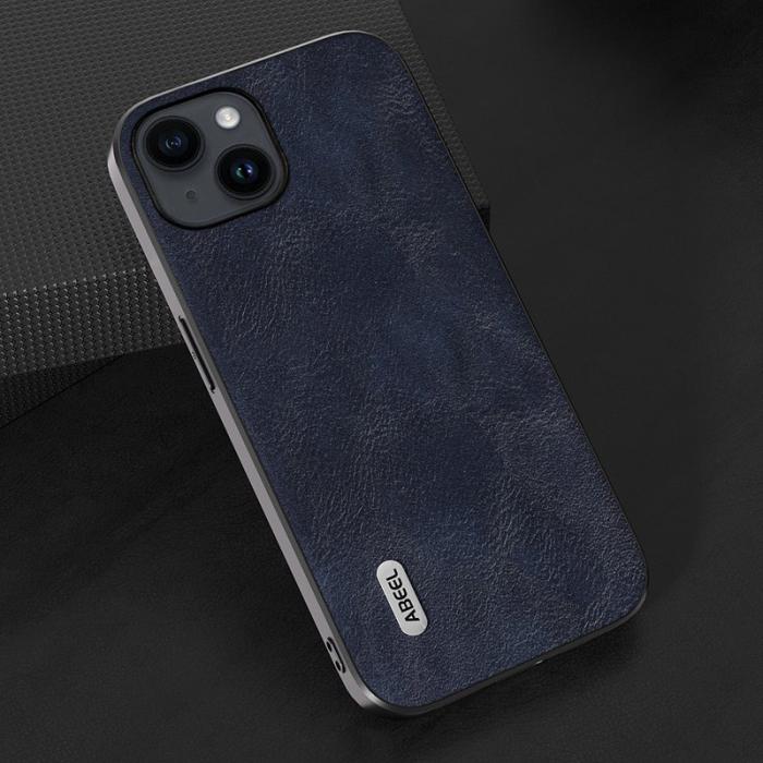 ABEEL - ABEEL iPhone 15 Skal, Läder Coated PC + TPU, Blå