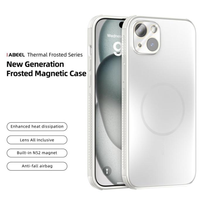 ABEEL - ABEEL iPhone 15 Skal Magnetiskt TPU PC Kylande Matt Vit