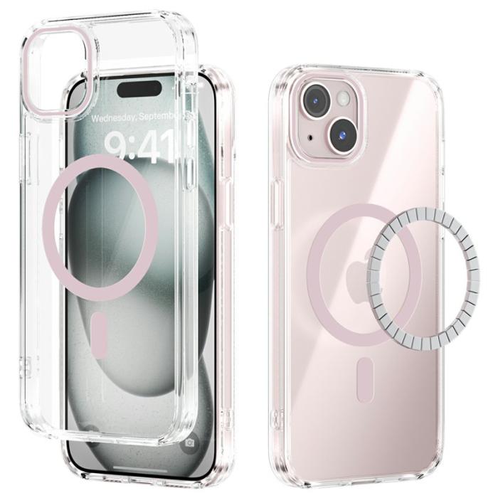 ABEEL - ABEEL iPhone 15 Skal MagSafe Anti Scratch Transparent Rosa