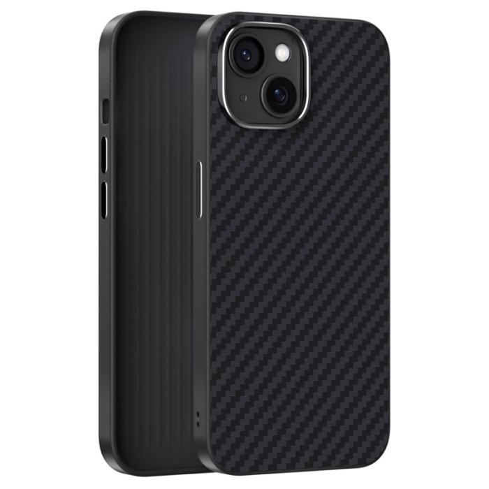 ABEEL - ABEEL iPhone 15 Skal MagSafe Kolfiber Textur Svart