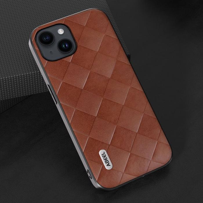 ABEEL - ABEEL iPhone 15 Skal PU Läder PC+TPU Stötabsorberande - Brun