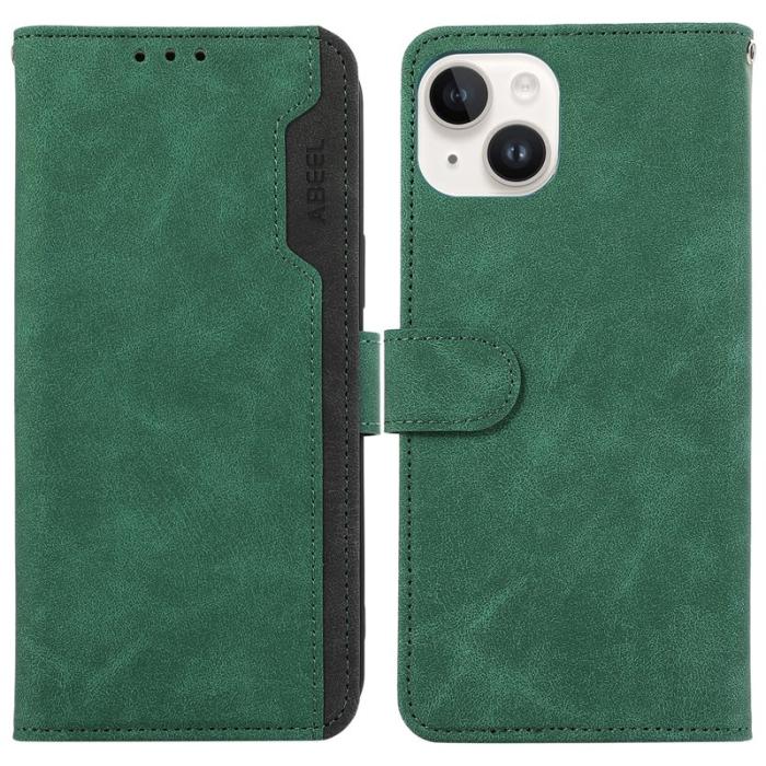 ABEEL - ABEEL iPhone 15 Skal RFID Blocker Ställ PU Läder - Grön