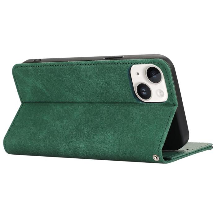 ABEEL - ABEEL iPhone 15 Skal RFID Blocker Ställ PU Läder - Grön