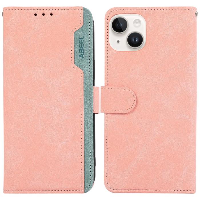 ABEEL - ABEEL iPhone 15 Skal RFID Blocker Ställ PU Läder - Rosa