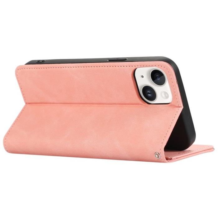 ABEEL - ABEEL iPhone 15 Skal RFID Blocker Ställ PU Läder - Rosa