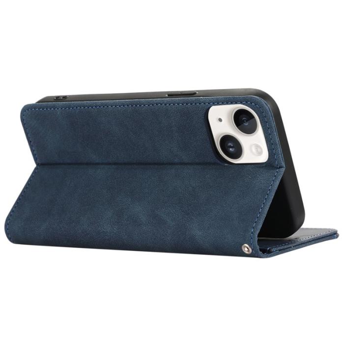 ABEEL - ABEEL iPhone 15 Skal RFID Blockering Ställ PU Läder - Blå