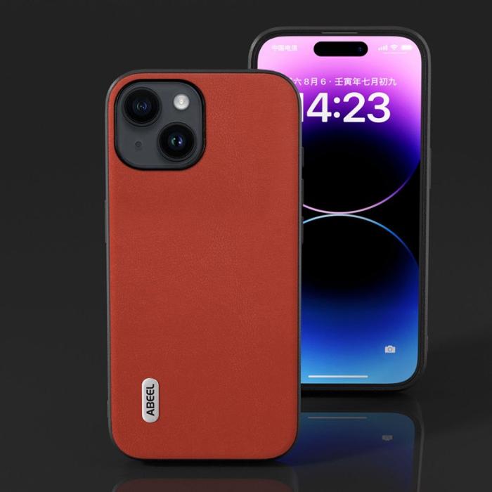 ABEEL - ABEEL iPhone 15 Skyddande Fodral i Texturerad PU Läder - Röd