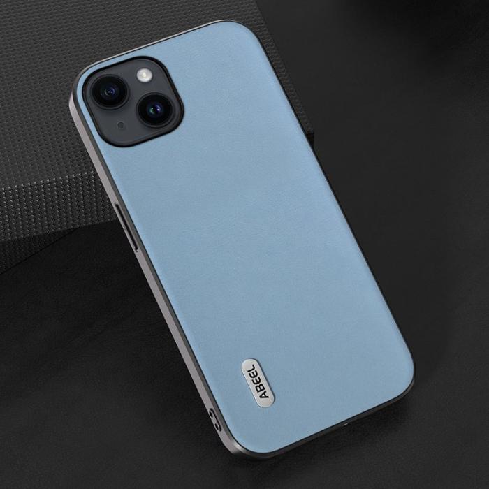 ABEEL - ABEEL iPhone 15 Skyddande Fodral Texturerad PU Läder Blå