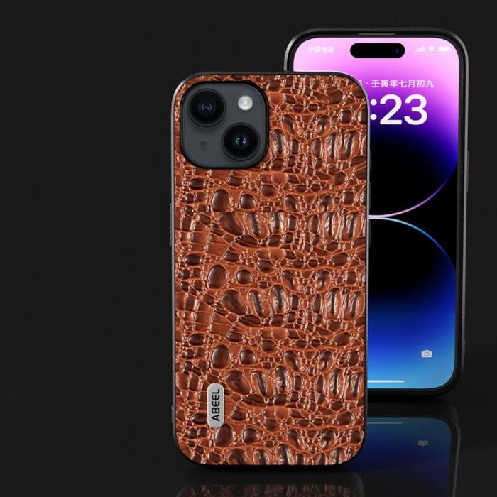 ABEEL - ABEEL iPhone 15 Slim-Fit Fodral Äkta Läder Coated PC+TPU Brun
