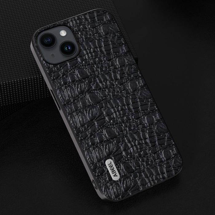 ABEEL - ABEEL iPhone 15 Slim-Fit Fodral Äkta Läder Coated PC+TPU Svart