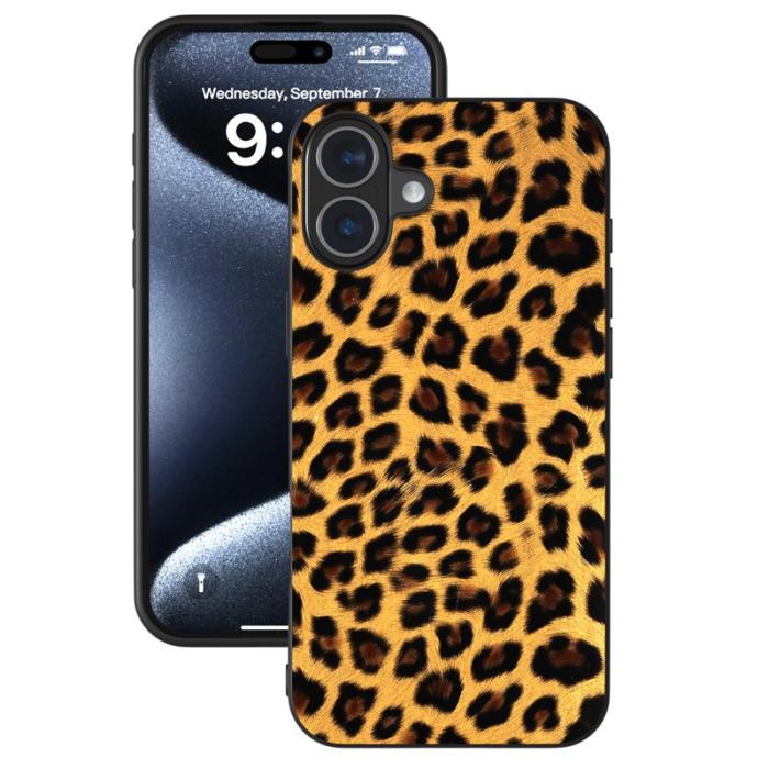 ABEEL - ABEEL iPhone 16 Fodral PU Läder Leopard Guld