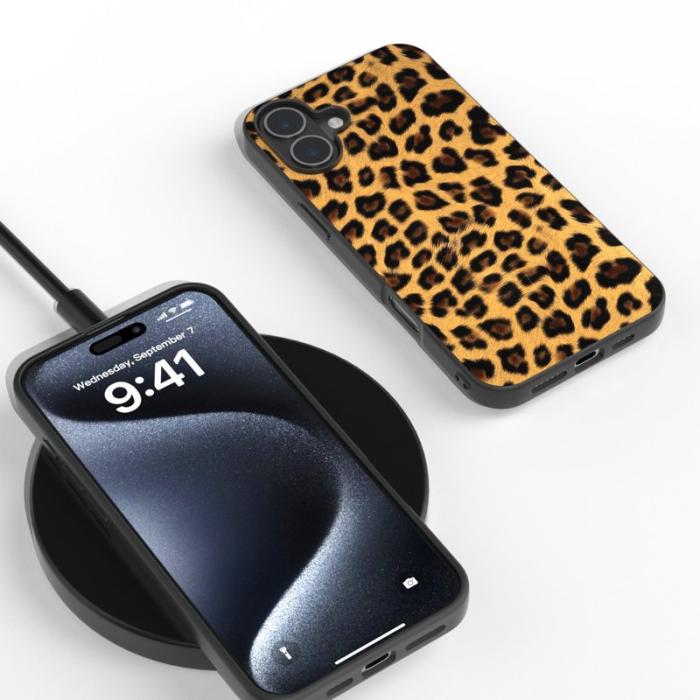 ABEEL - ABEEL iPhone 16 Fodral PU Läder Leopard Guld