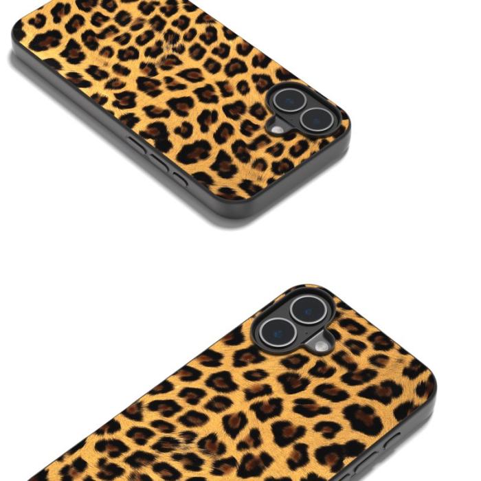 ABEEL - ABEEL iPhone 16 Fodral PU Läder Leopard Guld