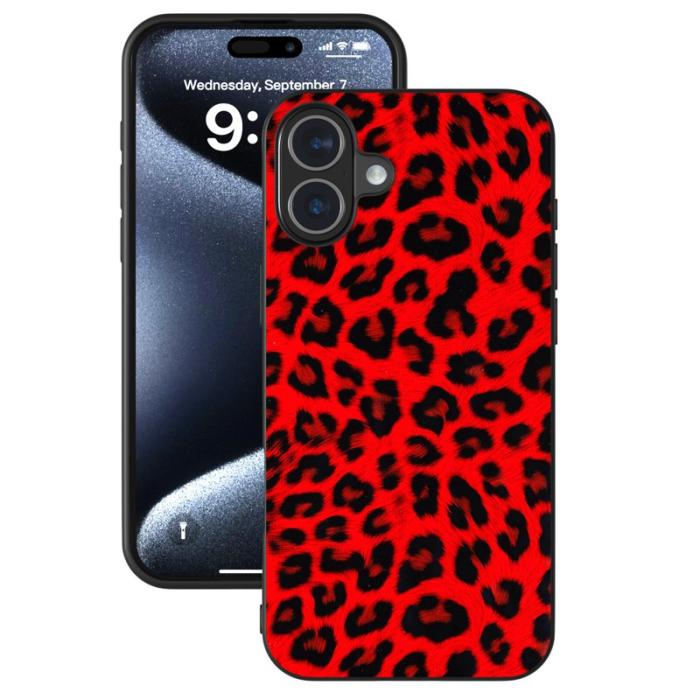 ABEEL - ABEEL iPhone 16 Fodral PU Läder Leopard Röd