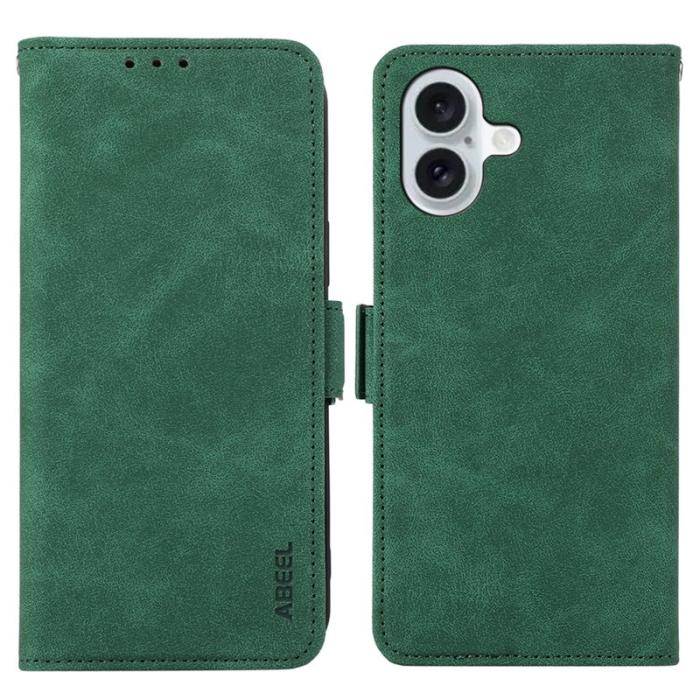 ABEEL - ABEEL iPhone 16 Läderfodral RFID Kortfickor Plånbok Grön
