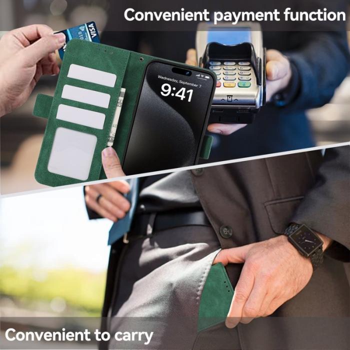 ABEEL - ABEEL iPhone 16 Läderfodral RFID Kortfickor Plånbok Grön