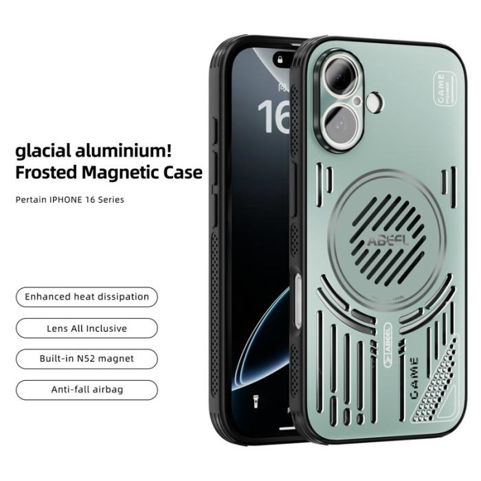 ABEEL - ABEEL iPhone 16 Magnetiskt Fodral Aluminium + PC + TPU - Ljusgrön