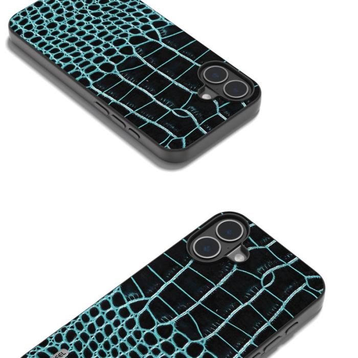 ABEEL - ABEEL iPhone 16 Plus Fodral Äkta Läder Krokodiltextur - Mörkgrön