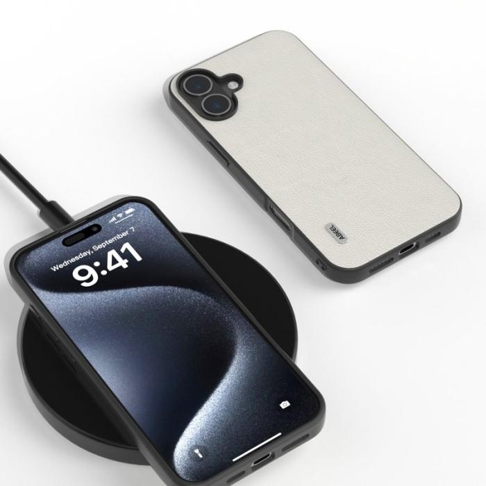 ABEEL - ABEEL iPhone 16 Plus Skal Äkta Läder Anti-repor Grå