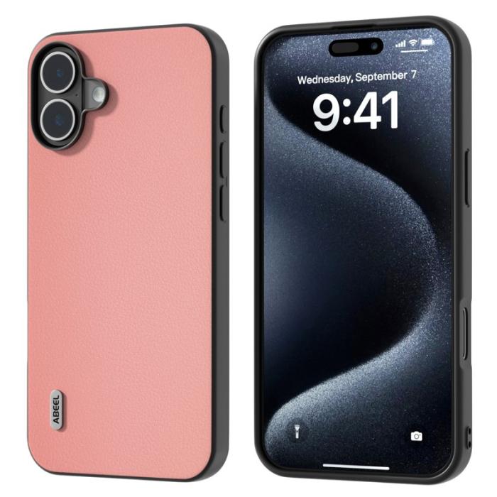 ABEEL - ABEEL iPhone 16 Plus Skal Äkta Läder Anti-repor Rosa