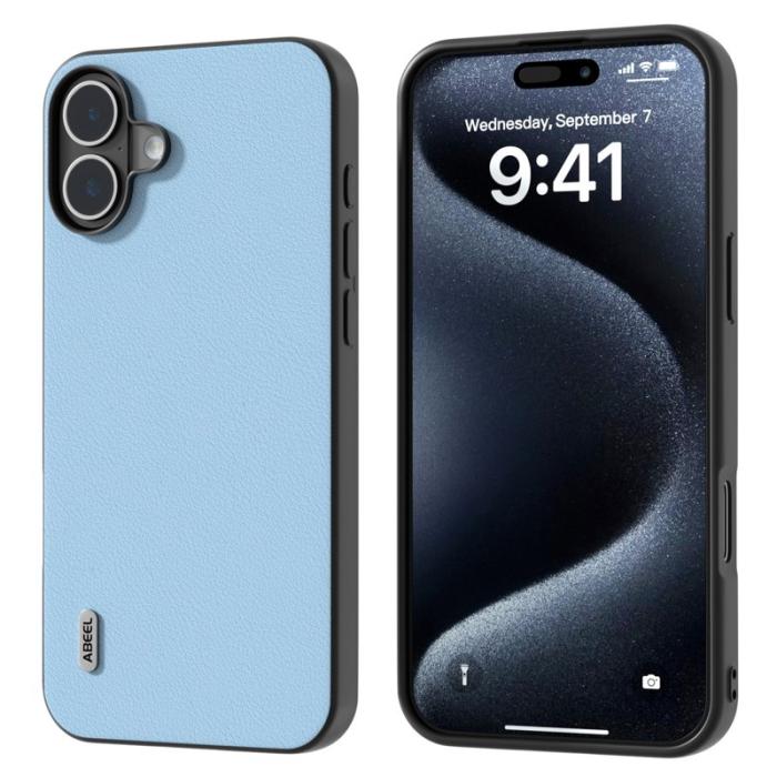 ABEEL - ABEEL iPhone 16 Plus Skal Äkta Läder Anti-Scratch Blå