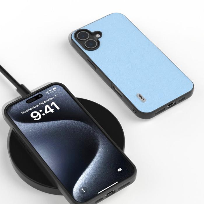 ABEEL - ABEEL iPhone 16 Plus Skal Äkta Läder Anti-Scratch Blå