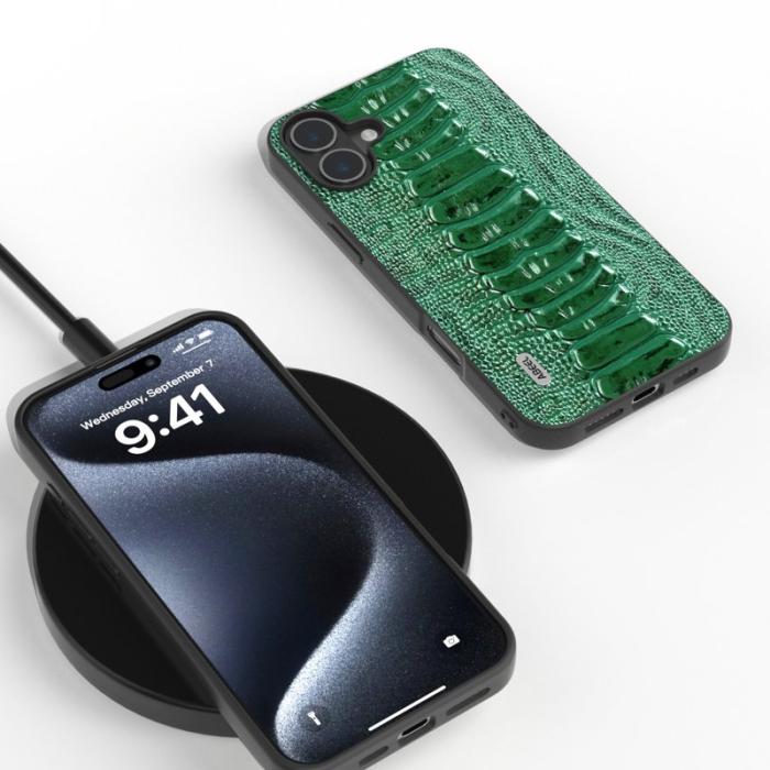 ABEEL - ABEEL iPhone 16 Plus Skal Äkta Läder Krokodil Grön
