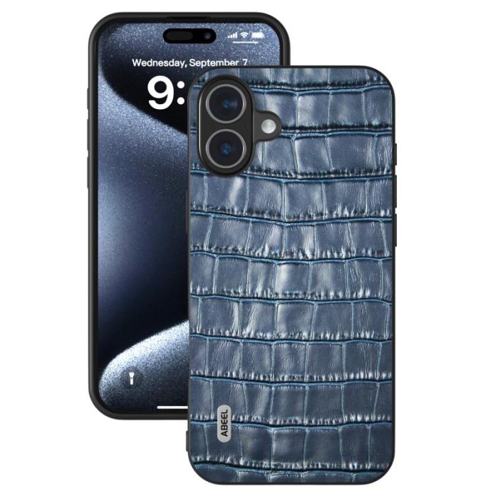 ABEEL - ABEEL iPhone 16 Plus Skal Äkta Läder + PC + TPU Stöttålig Blå