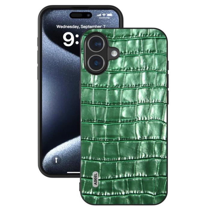 ABEEL - ABEEL iPhone 16 Plus Skal Äkta Läder + PC + TPU Stöttålig Grön
