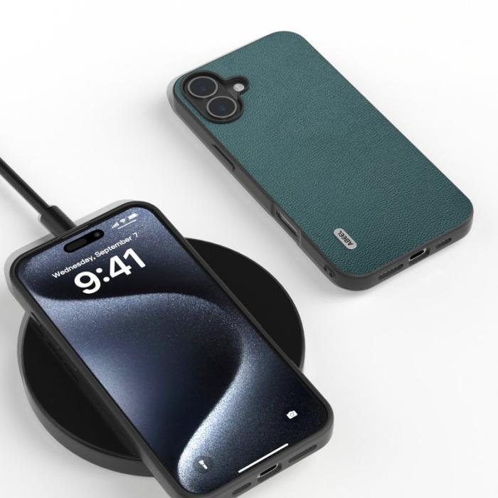 ABEEL - ABEEL iPhone 16 Plus Skal Äkta Läder PC+TPU - Midnattsgrön