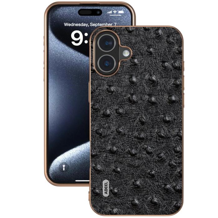 ABEEL - ABEEL iPhone 16 Plus Skal Electropläterad Ostrich Läder - Svart