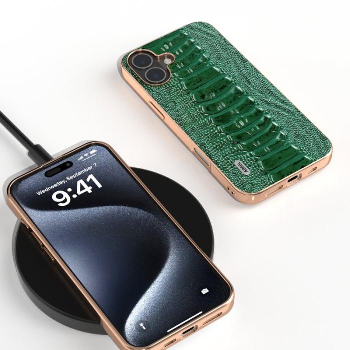 ABEEL - ABEEL iPhone 16 Plus Skal Electroplaterad Krokodil Grön