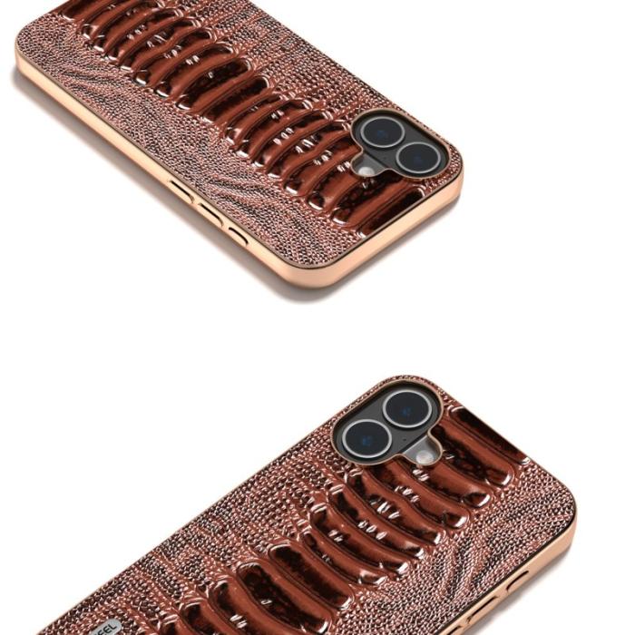 ABEEL - ABEEL iPhone 16 Plus Skal Electroplaterad Krokodil Läder - Kaffe