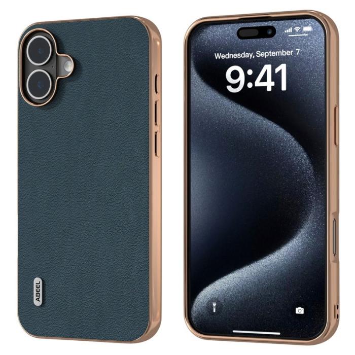ABEEL - ABEEL iPhone 16 Plus Skal Electroplating Äkta Läder Grön