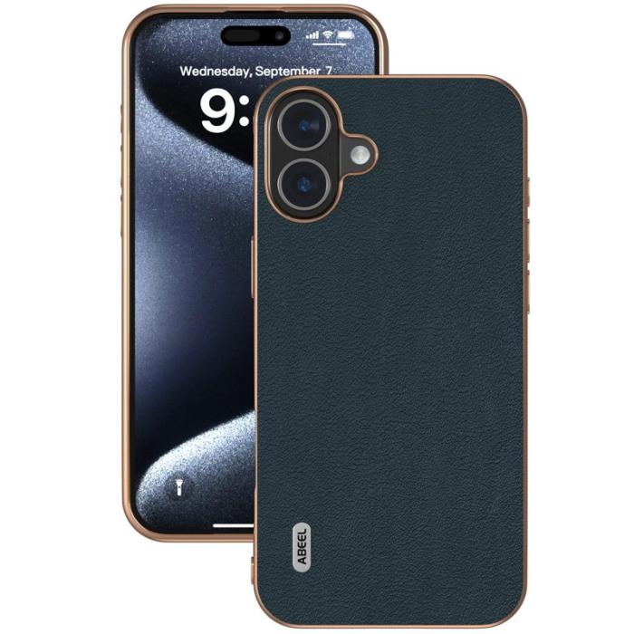 ABEEL - ABEEL iPhone 16 Plus Skal Electroplating Äkta Läder Grön
